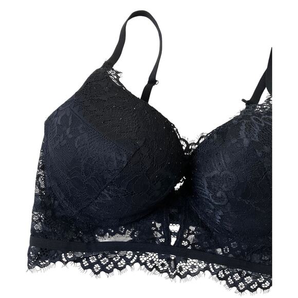 Black Lace Rhinestones Push Up Bra Women Size 34D | 52-16 - Picture 5 of 7